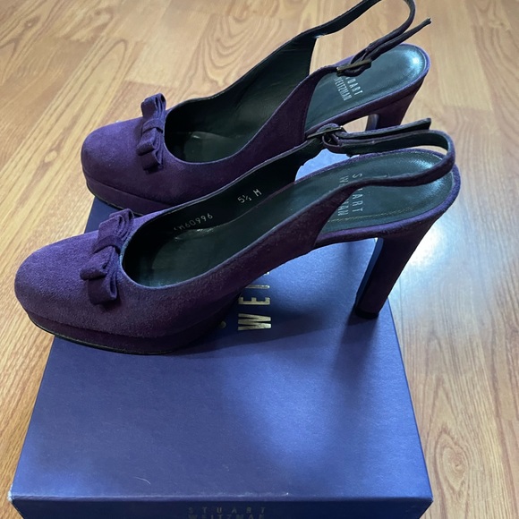 Plum suede Stuart Weitzman platform slingback heels - Picture 5 of 7
